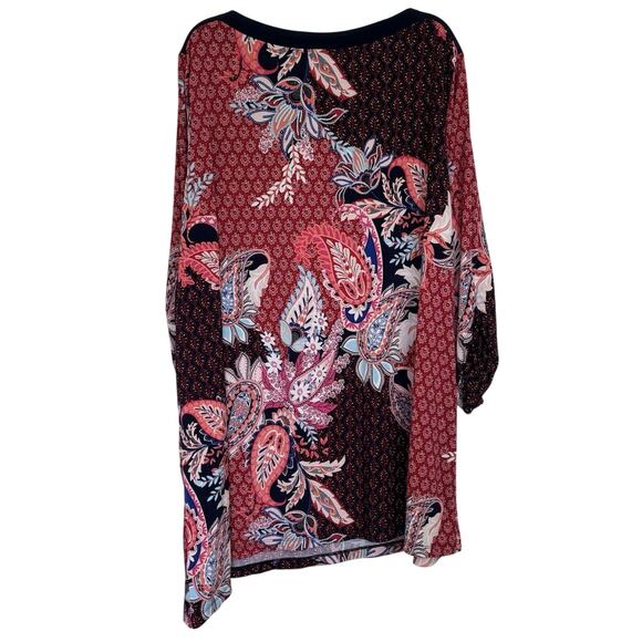 Susan Graver Liquid Knit Paisley Asymmetrical Tunic Top Size 2X Stretch Boho - Picture 2 of 5